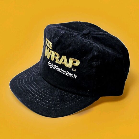 VTG Winston Hat Nascar Racing The Wrap Mens Snapback Plush Fabric Blk 90s EUC! - Picture 2 of 13